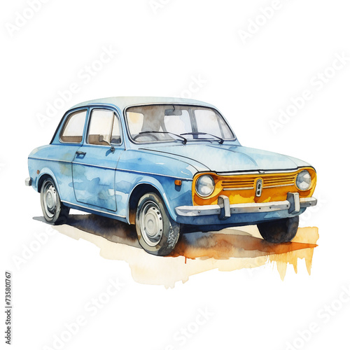 Graphic print of the car, vintage car isolated on white