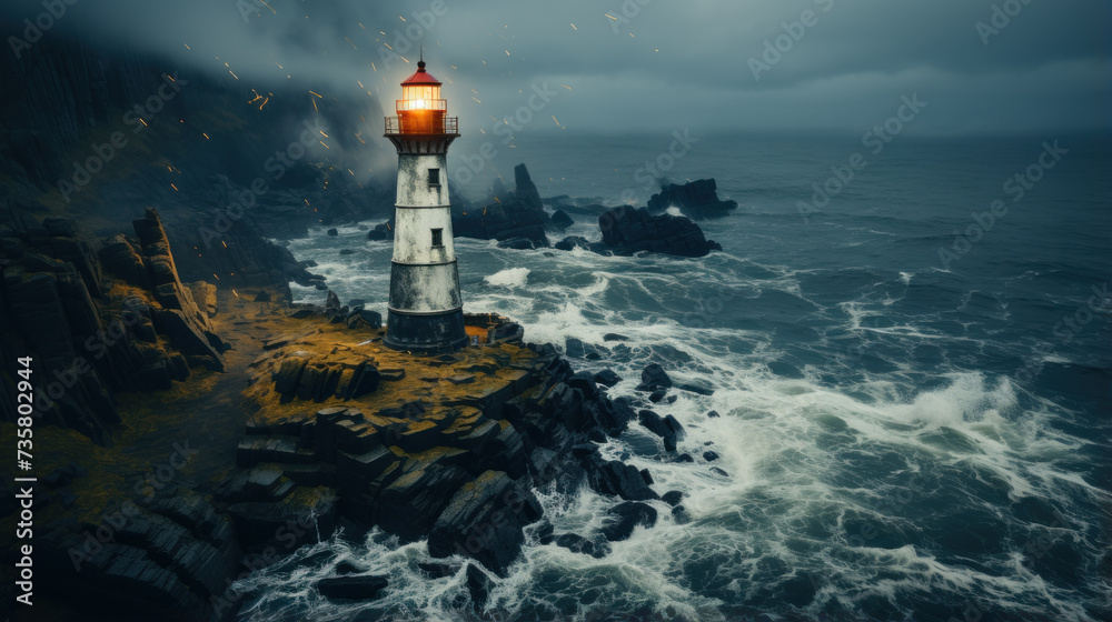 Lighthouse shines brightly amidst the monsoon waves