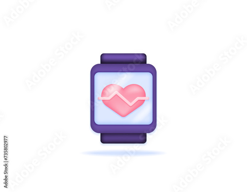 Health monitoring. heart rate monitoring. A watch with a heart and heartbeat symbol. smartwatch. symbol or icon. Minimalist 3D concept illustration design. graphic elements. Vector