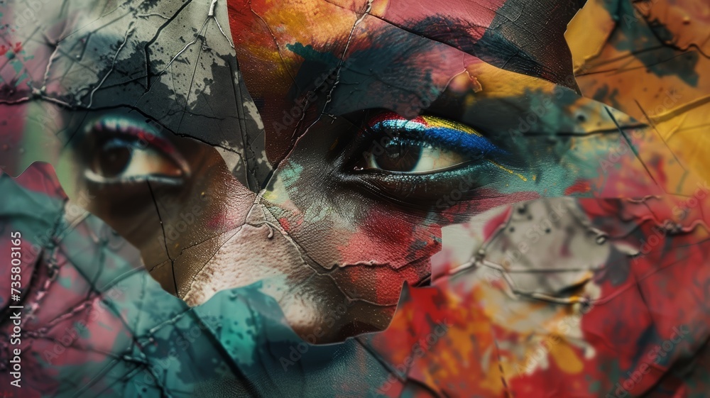 black woman face paintend muiticolor