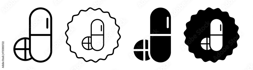 Medicine of pills and capsules set in black and white color. pills and capsules simple flat icon vector Medicine of pills and capsules set in black and white color. pills and capsules simple flat icon vector