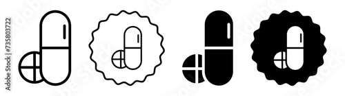 Medicine of pills and capsules set in black and white color. pills and capsules simple flat icon vector