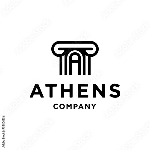 letter a athens ancient greek coloumn pillar historical building logo design
