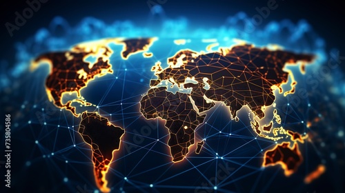 Map grid connection of the planet earth. Global network design. Technology net concept