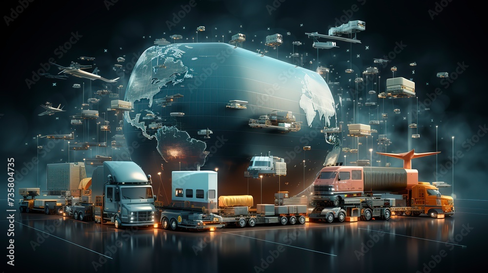 Various Cargo Transports Symbolize Interconnected Logistics Supporting the Modern Global Marketplace 