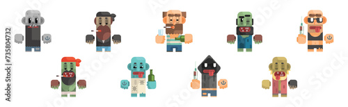 Antisocial People Icon Flat Primitive Stylized Graphic Design Vector Set