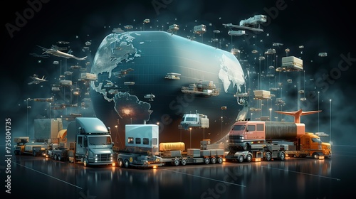 Various Cargo Transports Symbolize Interconnected Logistics Supporting the Modern Global Marketplace 