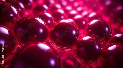 Beautiful luxury creative 3D modern abstract background consisting of red and burgundy balls and spheres with light digital effect  copy space.