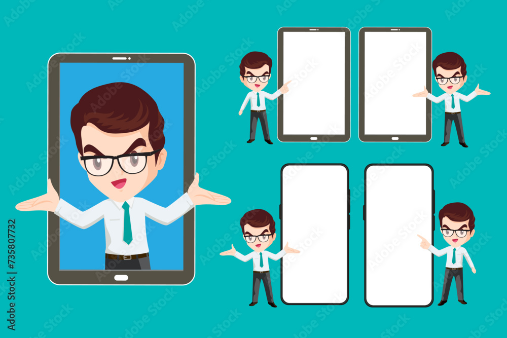 Businessman shows presentation with smartphone Businessman shows presentation with smartphone