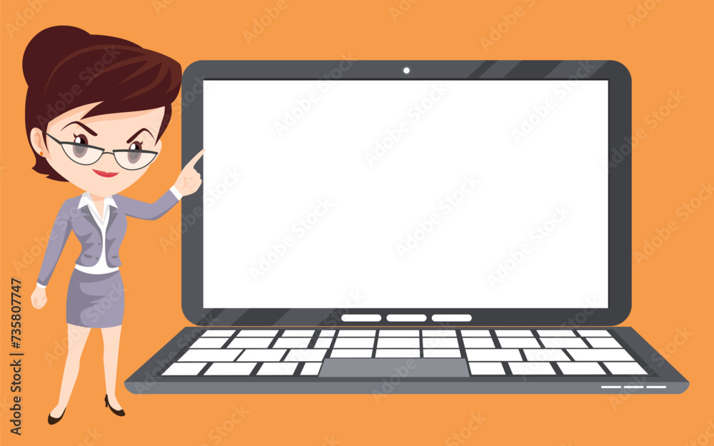 Businesswoman shows report presentation on laptop 04 Businesswoman shows report presentation on laptop 04