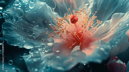 Dew Drops Adorning a Vivid Hibiscus Flower