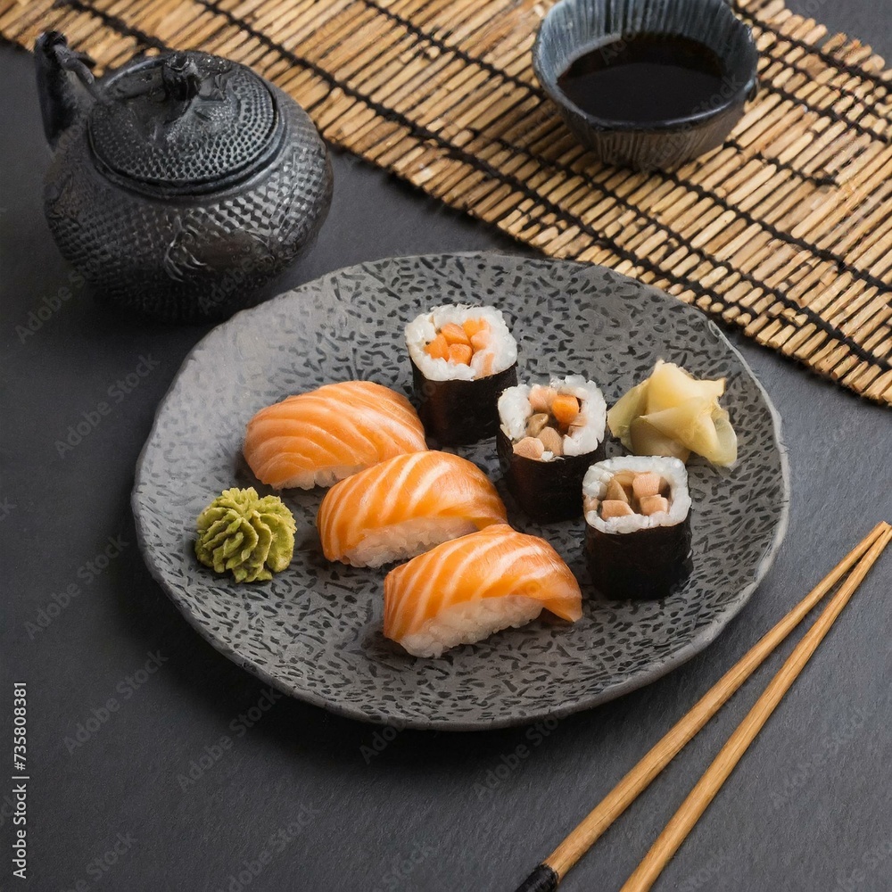 Assorted Sushi presented in a Tasteful Way - Diverse different types of Sushi - Maki, Inside-out, Nigiri, Uramaki - Japanese Cuisine - Fresh Seafood Assorted Sushi presented in a Tasteful Way - Diverse different types of Sushi - Maki, Inside-out, Nigiri, Uramaki - Japanese Cuisine - Fresh Seafood