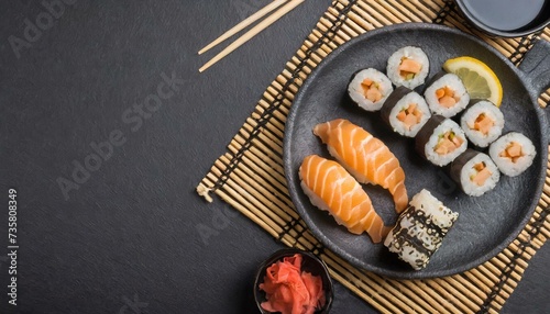 Assorted Sushi presented in a Tasteful Way - Diverse different types of Sushi - Maki, Inside-out, Nigiri, Uramaki - Japanese Cuisine - Fresh Seafood