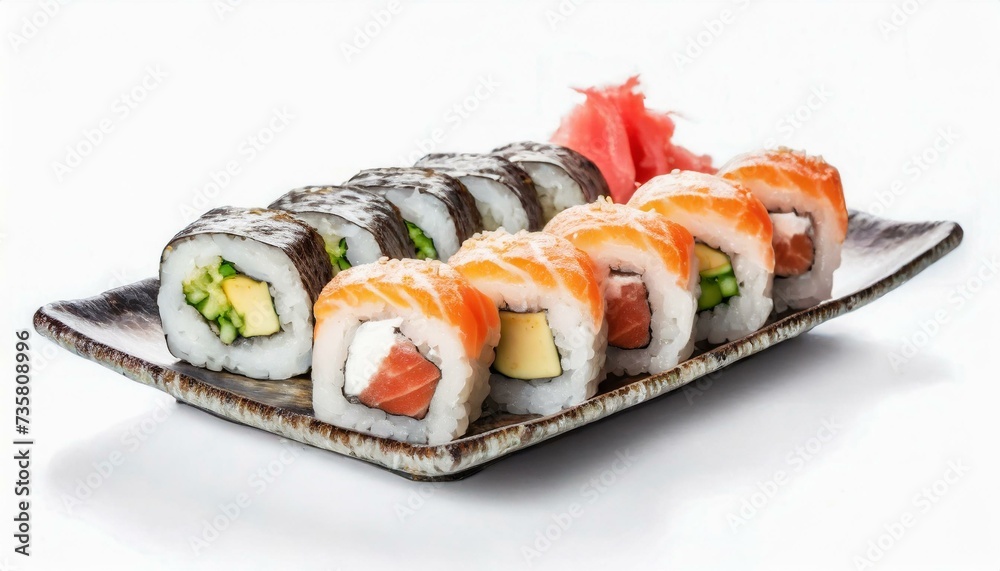 Assorted Sushi presented in a Tasteful Way - Diverse different types of Sushi - Maki, Inside-out, Nigiri, Uramaki - Japanese Cuisine - Fresh Seafood Assorted Sushi presented in a Tasteful Way - Diverse different types of Sushi - Maki, Inside-out, Nigiri, Uramaki - Japanese Cuisine - Fresh Seafood