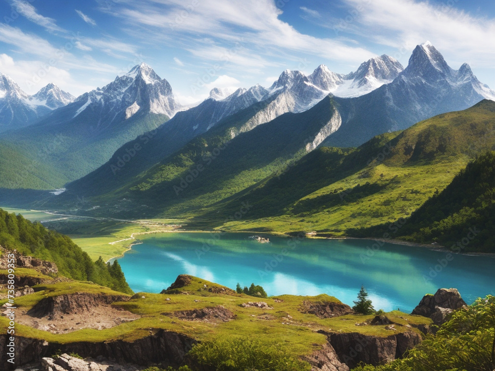 Mountain landscape with blue sky background. Mountain landscape with blue sky background.
