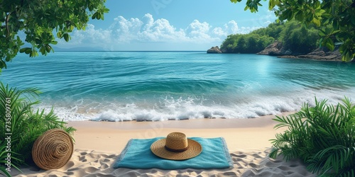 The tranquil beach with palm trees, turquoise water and clear blue skies is ideal for relaxation.