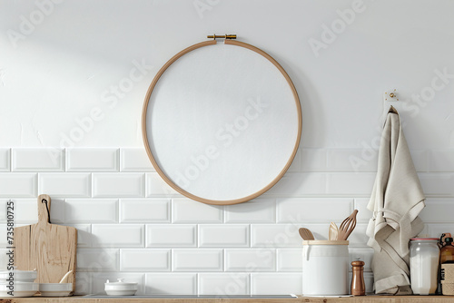 Stitch hoop blank mockup on white wall background