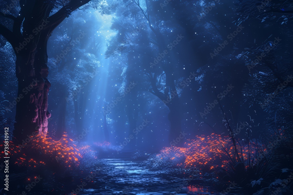 night forest with fog background. Fantasy landscape forest at night. night forest wallpaper for desktop. Natural landscape background. Synthwave Style Leaf Background. fantasy forest wallpaper. night forest with fog background. Fantasy landscape forest at night. night forest wallpaper for desktop. Natural landscape background. Synthwave Style Leaf Background. fantasy forest wallpaper.