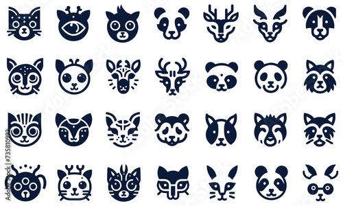 Minimalistic animal face vector icon set. Animal icon pack. Animal logo bundle. graphic design bundle free download