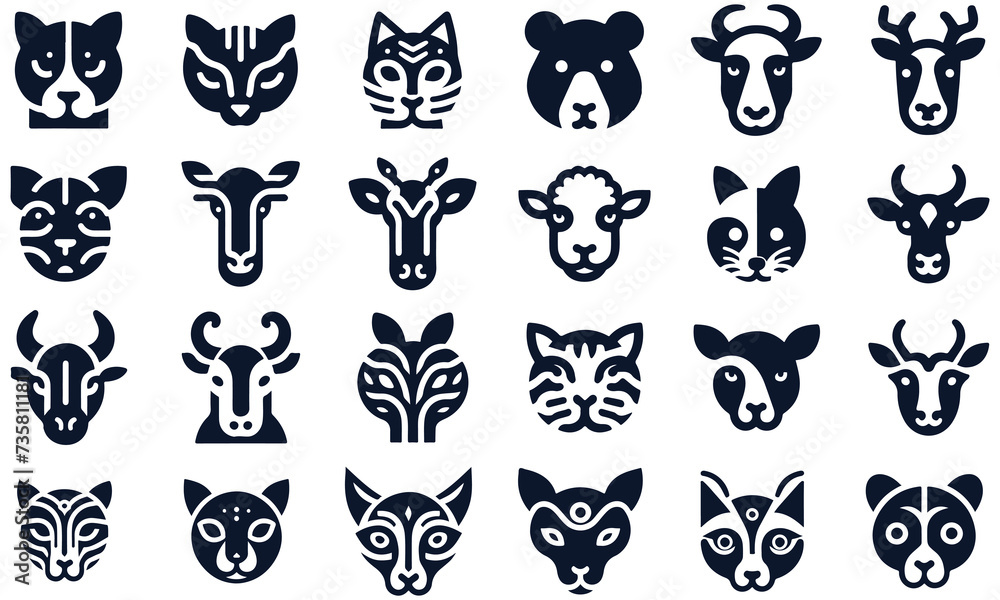 Minimalistic animal face vector icon set. Animal icon pack. Animal logo bundle. graphic design bundle free download Minimalistic animal face vector icon set. Animal icon pack. Animal logo bundle. graphic design bundle free download