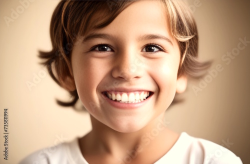 A childish smile. The boy is smiling, the view of healthy white baby teeth, close-up. Generative Al