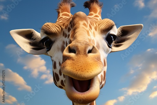 a close up of a giraffe's face
