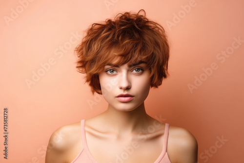 Red-haired woman with short hair