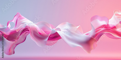 Flowing satin ribbon with a pink gradient casting elegant waves on a radiant background.