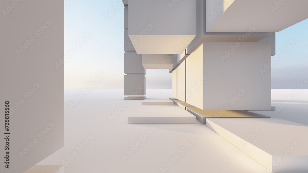 Obraz premium 3d rendering architecture background building geometric shape