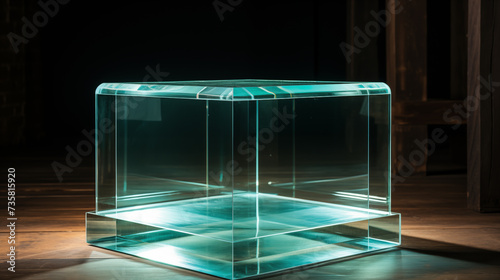 podium entirely from transparent glax perspex, offering a clean and unobtrusive platform that lets the focus remain on the subject with blue led light.  photo