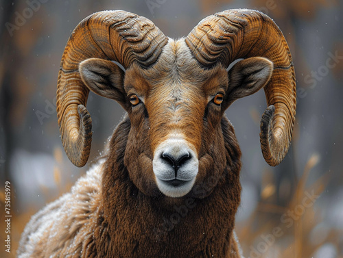 A majestic ram stands tall its powerful horns a testament to natures strength © Pittaya