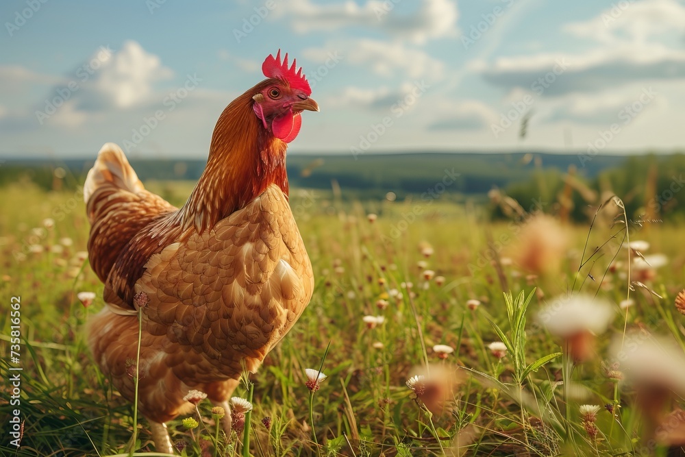 Fototapeta premium Rooster Standing in Grass Field
