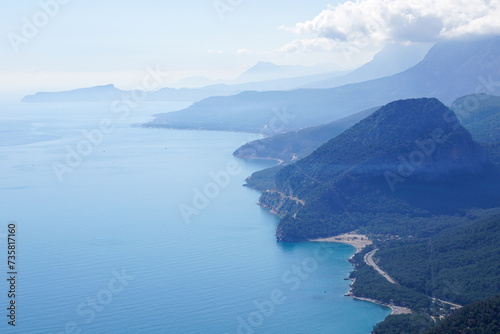 Aerial drone view of the sea and mountains - coastline near Antalya (Turkey)