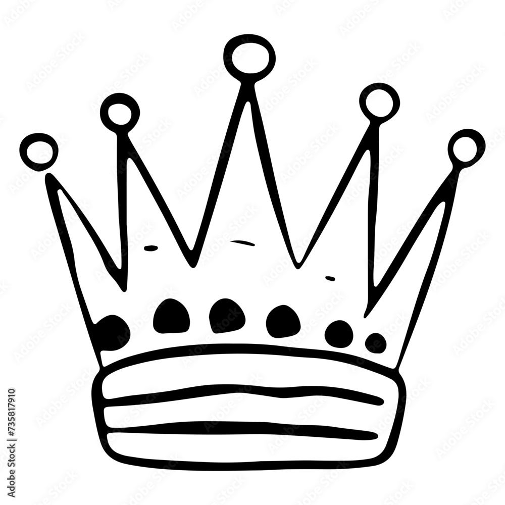 Hand down king or queen crown sketch, fellow crowned tiara, beautiful diadem and luxurious decals vector illustration Hand down king or queen crown sketch, fellow crowned tiara, beautiful diadem and luxurious decals vector illustration
