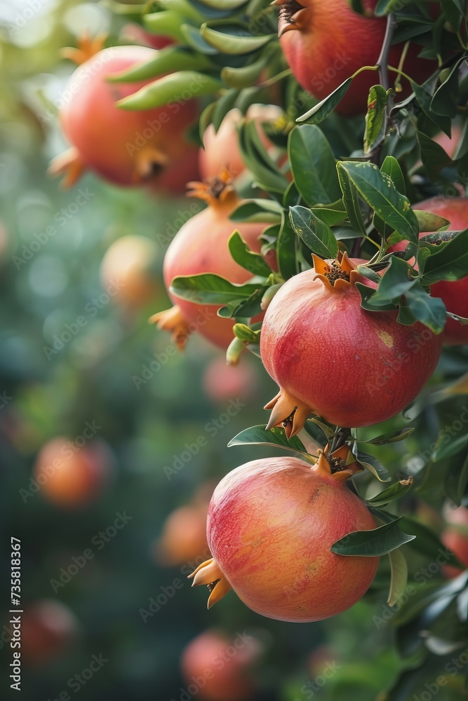 Pomegranates Growing on a Tree