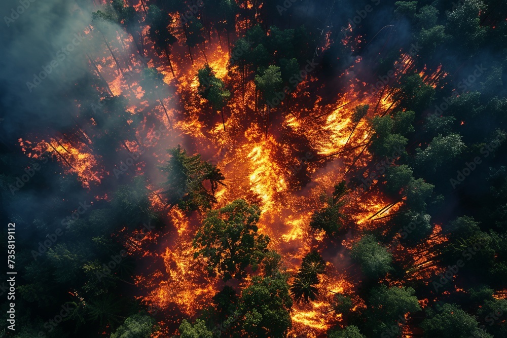 Aerial View of a Forest Fire