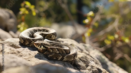 Serpent Coiled on Sun-Warmed Rock AI Generated.