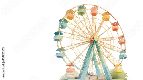 Watercolor vintage ferris wheel isolated on white background. Hand drawn illustration.