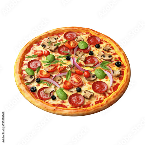 3d render cartoon style pizza on transparent png background