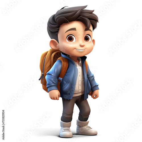 3d Render realistic vector school kid on transparent png background