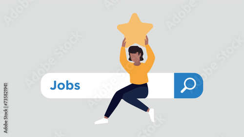 Zufriedener Kunde, der auf einer Suchleiste sitzt und einen Stern hochhält
