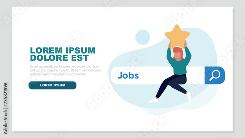 Zufriedener Kunde, der auf einer Suchleiste sitzt und einen Stern hochhält
