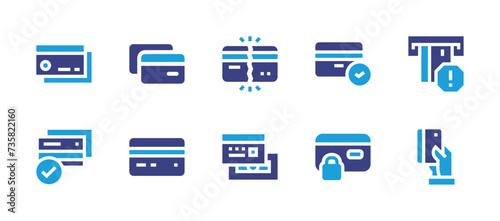 Credit card icon set. Duotone color. Vector illustration. Containing debit card, credit card, secure payment.