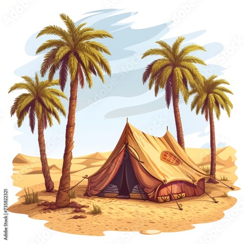 Nomadic Refuge Bedouin Tent Oasis in Desert  Perfect for Design   Print on White Background