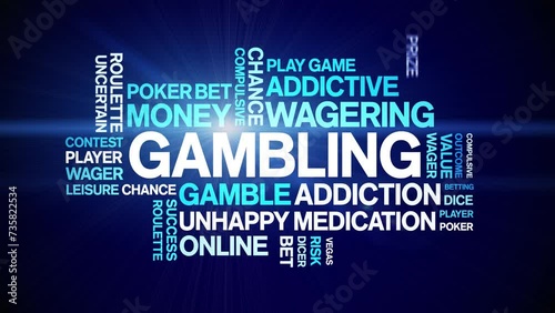 Gambling animated word cloud;text design animation tag kinetic typography seamless loop. photo