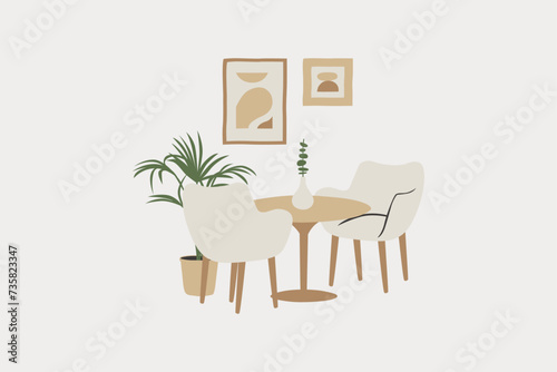 Small Dining Room in Modern Style Vector Illustration
