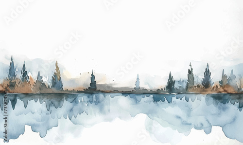 watercolor panorama of the river and trees