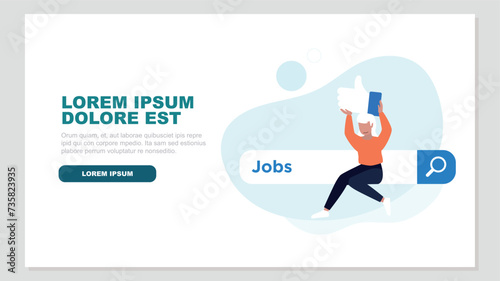 Zufriedener Kunde, der auf einer Suchleiste sitzt und einen Daumen hochhält