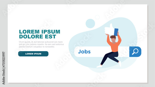 Zufriedener Kunde, der auf einer Suchleiste sitzt und einen Daumen hochhält