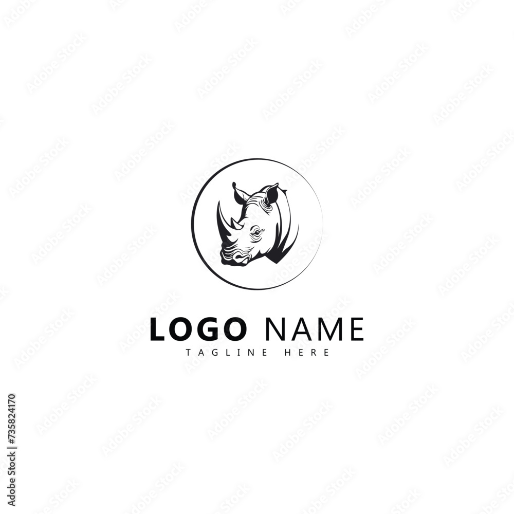 rhino logo with circle background vector design